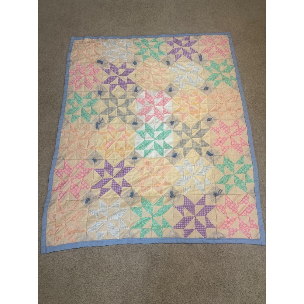 Handmade Patchwork Star Quilt Throw Blanket Gingham Polka Dot Cottagecore 58x48